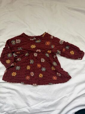 Girls Burgundy Floral Long-Sleeve Peplum Top